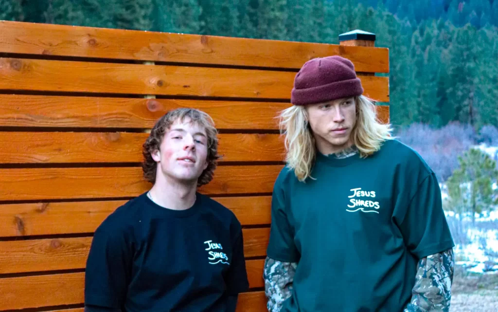 Bryson and Caeden with Jesus Shreds Christian Apparel on.